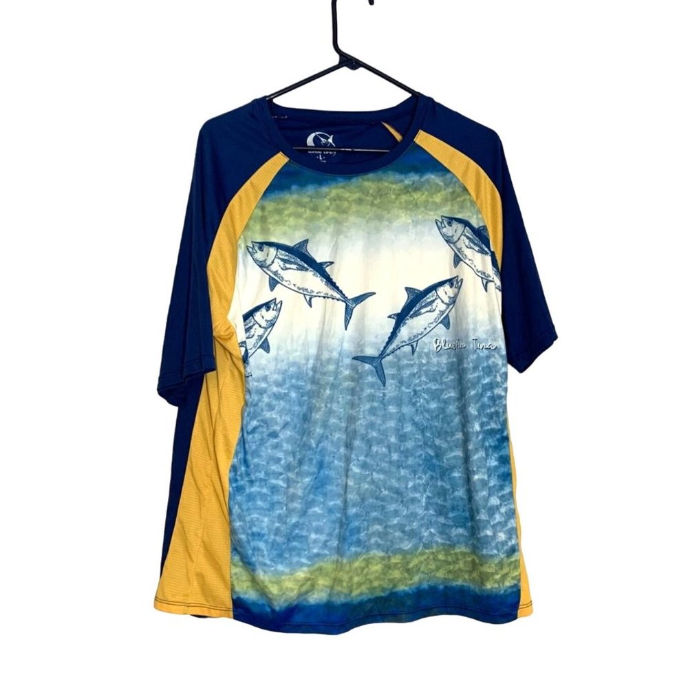 Wave Life Mens Size Large Knit Top Shirt Pullover Lightweight Blue Fin Tuna